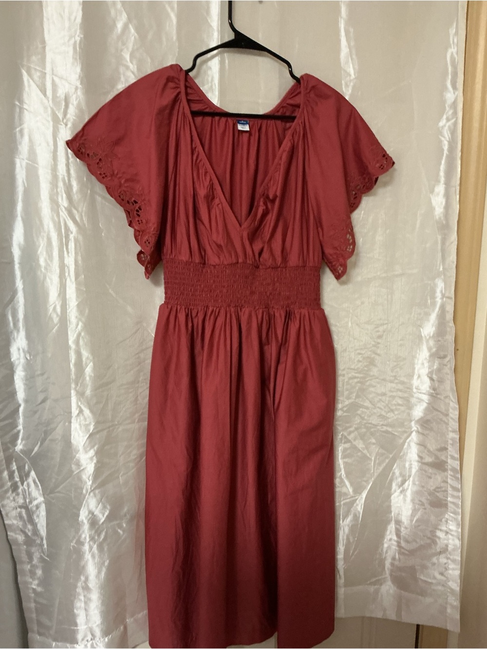 Old Navy Burgundy Midi Dress with Smocked Waist